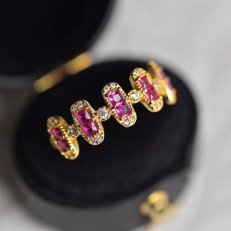 Stylish Geometric Rectangular Ruby Vintage Ring For Women Elegant Adjustable Design
