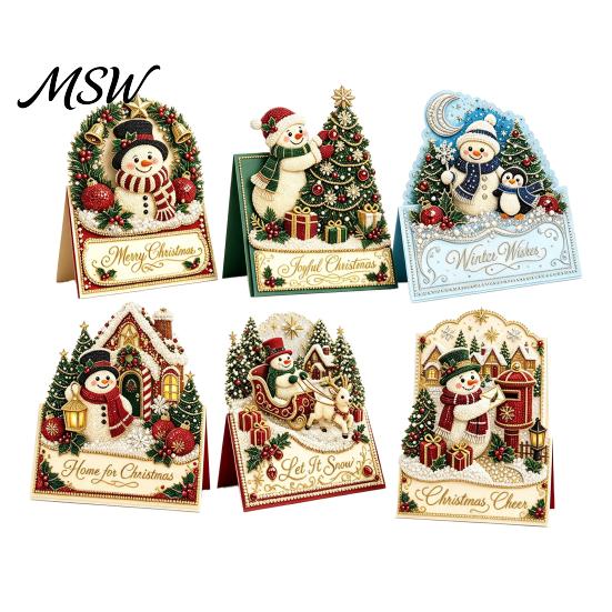 Snowman Santa Elk Craft Kits DIY Christmas Card Kit, 3D Pop-Up Faux Pearl Art Kit Wreath Card, Handmade Xmas for Family And Friends Projects