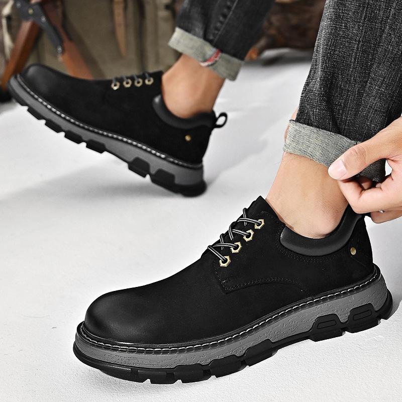 Рабочая обувь, мужские низкие кеды, новая осенняя дышащая повседневная обувь из натуральной кожи, модные универсальные уличные износостойкие туфли с большим головным убором