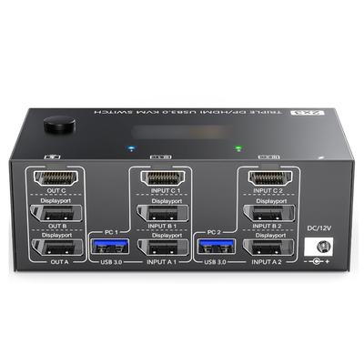 KVM-переключатель USB 3.0, два входа, три выхода, три монитора, поддержка 8K при 30 Гц, 4K при 144 Гц USB 3.0
