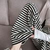 Женские бархатные брюки в полоску большого размера с широкими штанинами - С высокой талией, Зимние, Стройнящие, Маскирующие недостатки