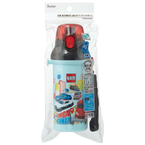 Skater Children's Water Bottle, 480ml, Direct Drinking, Plastic, One-Touch Operation, Dishwasher Safe, Made in Japan, Tomica 25, Boys', PSB5SANAG-A