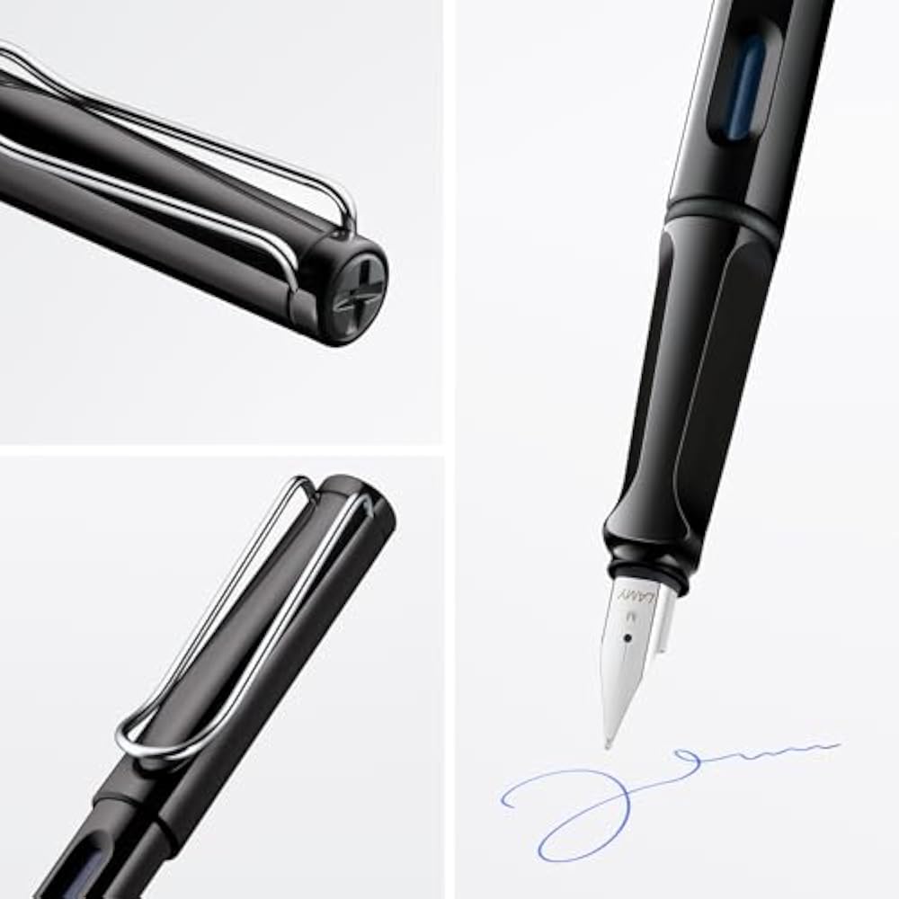 LAMY (Ramy) Safari Shiny Black Fountain Pen Black - Ergonomic Grip and Polished Steel Tip Size F ...