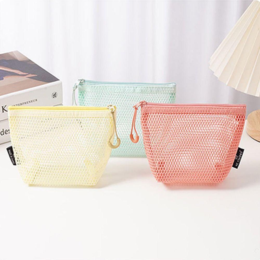 Fashion Mesh Cosmetic Bag Dopamine Large Capacity Zipper Coin Purse Transparent Lipstick Makeup Bag for Women Girls