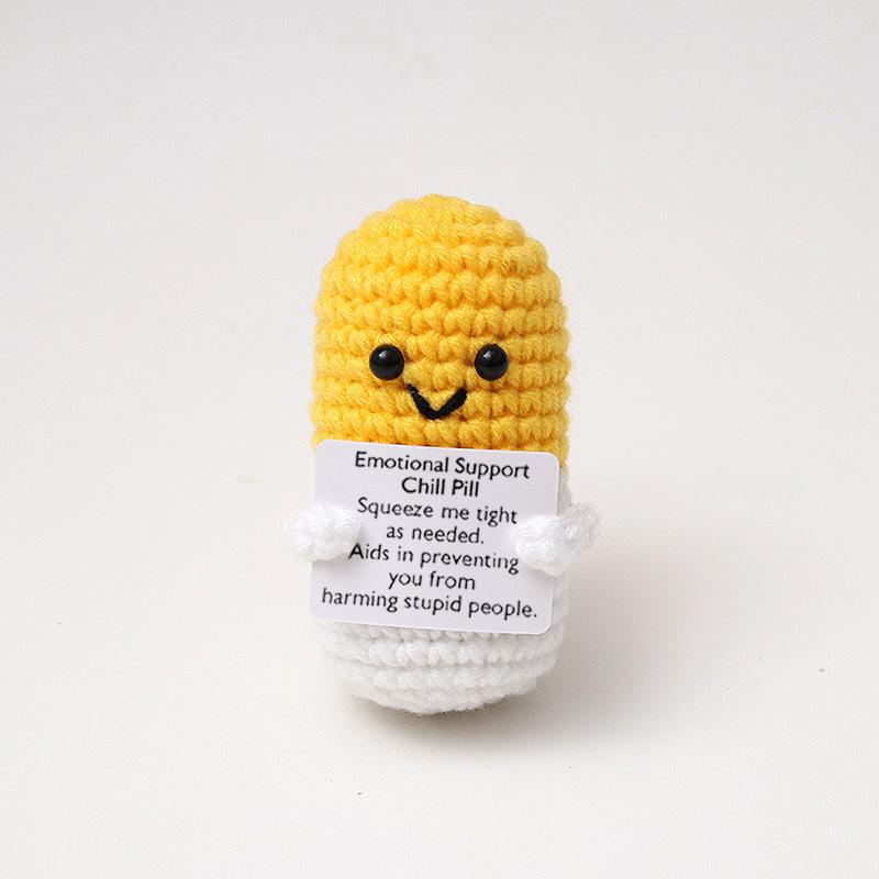 New Handmade Knitted Capsule Doll With Positive Card Home Room Decoration Funny Crochet Emotional Support Capsule Ornament Gifts