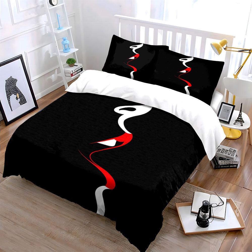 Abstract Red And White Face Art Print Soft Comfortable Duvet Cover Bedding Set Included 1*Duvet Cover  2*Pillowcases Luxury Gift
