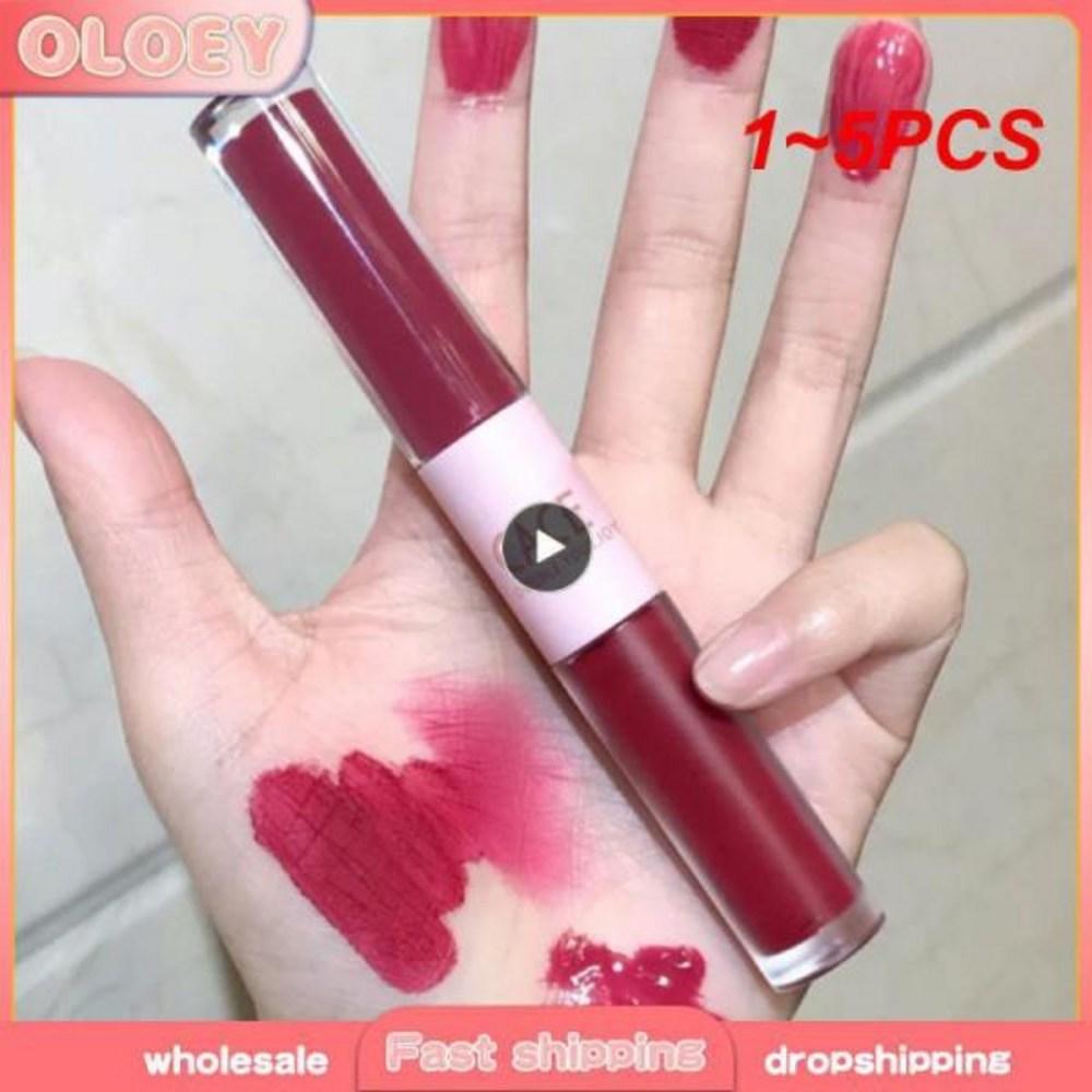 Double Sided Lip Glaze Full Gloss Mirror and Matte Velvet Long-Term Color and Moisture Lip Gloss Cosmetics Lip Glaze 1 To 5 Pieces, 5 Pieces
