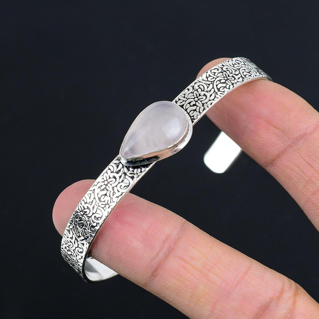 Распродажа ко Дню дружбы Браслет из серебра 925 пробы с камнем грушевидной формы из розового кварца Ювелирное изделие на годовщину