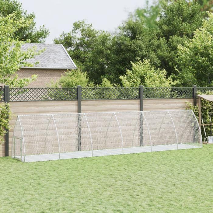 VidaXL Hutch, Rabbit Cage with Door, Chicken Coop, Outdoor Run for Ducks Small Animals, Silver Steel 3281529