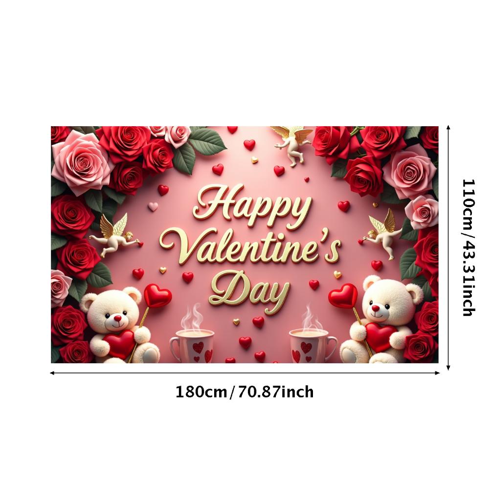 Valentine's Day Banner Backdrop Romantic Decorations Heart Background Red Love Celebration Photography Prop Party Supplies