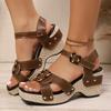 Brown PU Leather Wedge Heel Sandals for Women Fashion Buckle Strap Platform Sandles Woman Summer High Heels Sandalias Mujer 2025