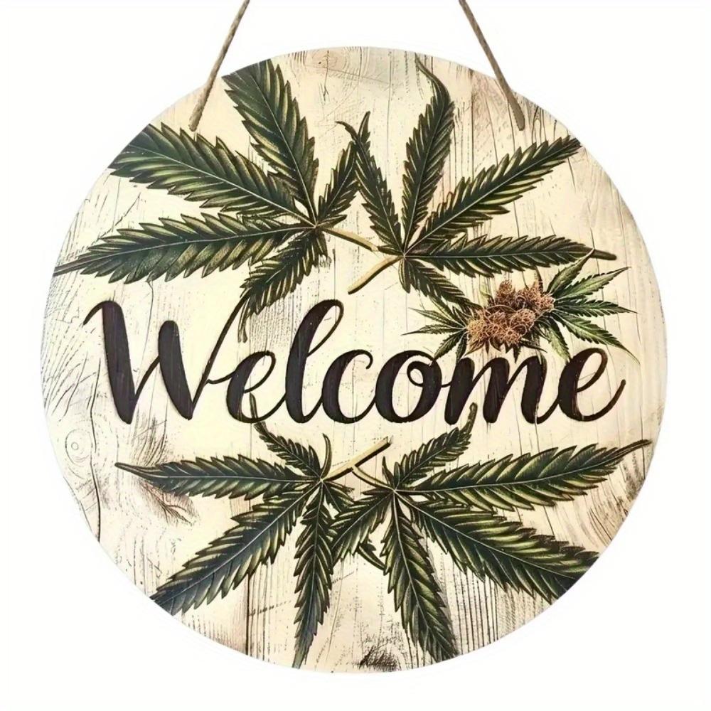 Vintage Welcome Flower Plant Sign, Round Wooden Wreath Sign for Home Room Farmhouse Porch Bar Cafe Wall Decor, Gift for Friends