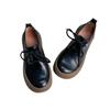 Spring New Women's Shoes First Layer Cowhide Lace-up Thick-soled Single Shoes Retro Round Head Women's Shoes Soft Sole Soft Surface