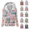 Женская модная толстовка с принтом, свободная плюшевая куртка с капюшоном на молнии