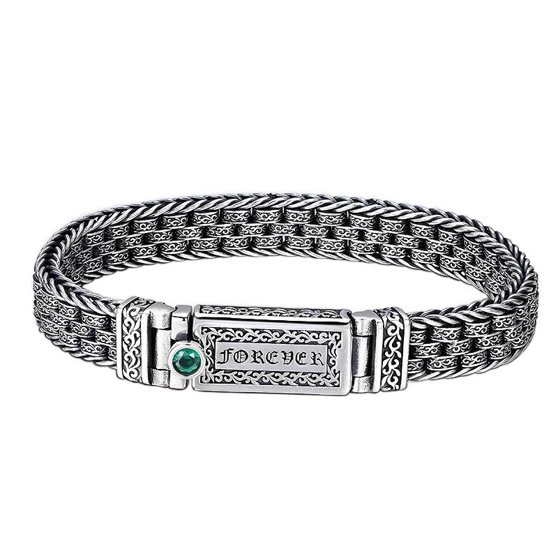Tang Cao Pattern Six-Character Mantra S925 Sterling Silver Bracelet for Men Retro Trend Personality Jewelry Exquisite Gift