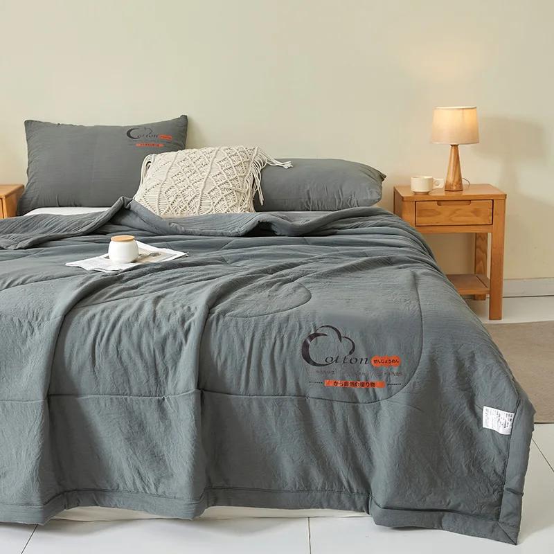 Японское летнее одеяло - Однотонное из стираного хлопка, Легкое дышащее покрывало (Без наволочки/простыни, машинная стирка)