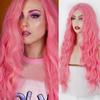Hair Long Women Straight Lisi Pink Wig With Bangs Synthetic Fiber Pink Color Women Fashion Wig Daily Wear Cosplay