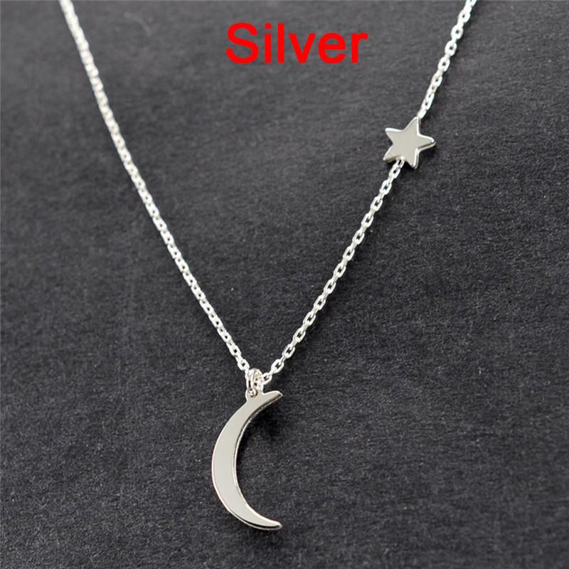 Moon Star Pendant Necklace Neck Chain Necklace Gold And Silver Long Chain Women'S Jewelry