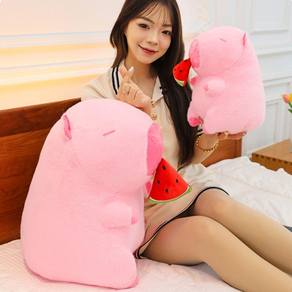 Simulation Pink Watermelon Capibara Plush Doll Cloth Doll Capibara Anime Fluffty Toy Home Decor