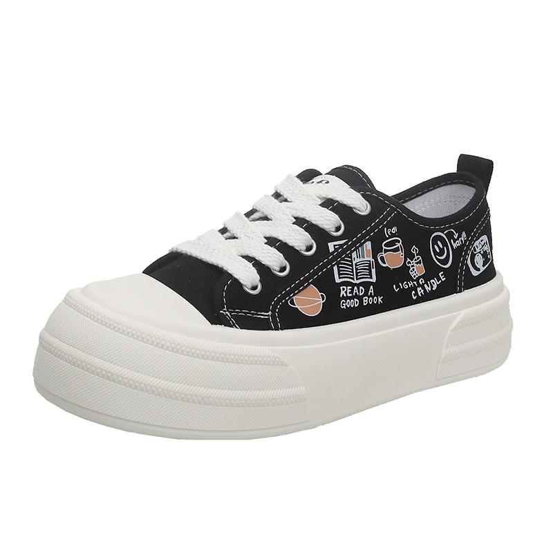 Fashion Autumn New Style Thick Sole Canvas Shoes Leisure Fashion Women's Shoes Simple Increase Height Lace Up Women's Shoes