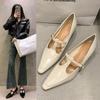 Retro Pointed Toe Buckle-heeled Single Shoes Fashion Solid Color Women's Shoes Medium Heels Shallow Mouth Casual  Mujer