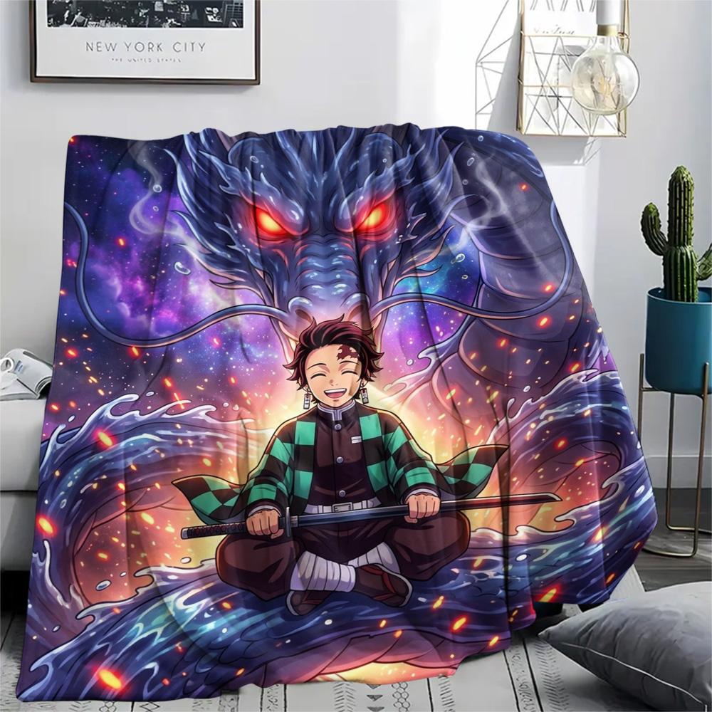 Demon Slayer Tanjiro Flannel Blanket Print Warm Comfortable for Daily Rest Bedroom Sofa Picnic Travel.-TING