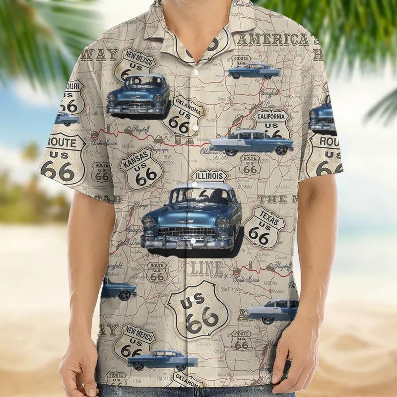 1116 summer new car pattern 1D digital printing Hawaiian men's lapel shirt