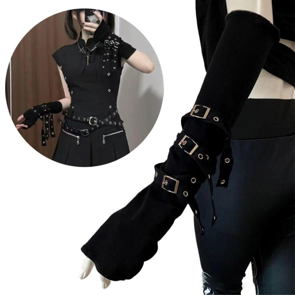 Cool Black Gothic Arm Warmer Unisex Cuff Punk Gloves Japanese Sun-protective Sleeve  Streetwear