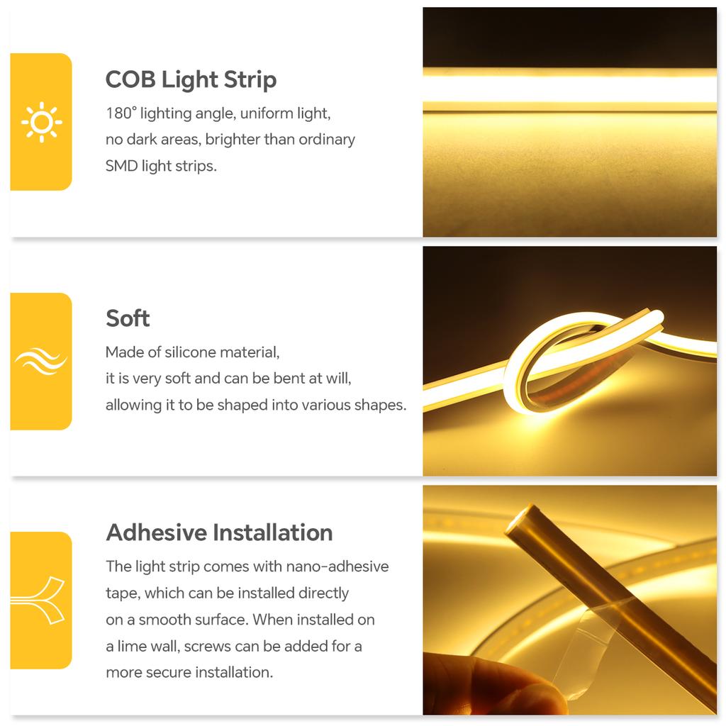 220V Super Bright COB LED Strip with Switch FOB Tape Ribbon EU Plug 30M 25M 20M 15M 10M 5M 3M Neon Lights For Kitchen Room Decor 4