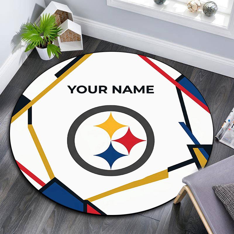 Custom Name,Pittsburgh Steelers pattern round rug,Carpet Rug for Living Room Bedroom Playroom ,Non-slip Floor Mat,Holiday Gifts and Birthday Gifts.