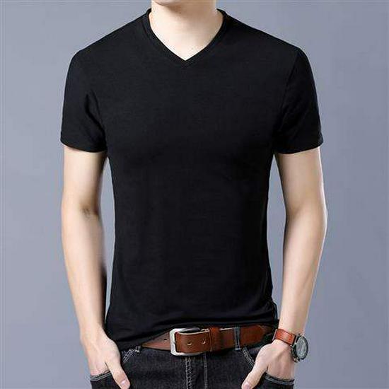 Men's Slim Fit V-Neck Short Sleeve T-Shirt - Solid Color, Trendy Innerwear, White