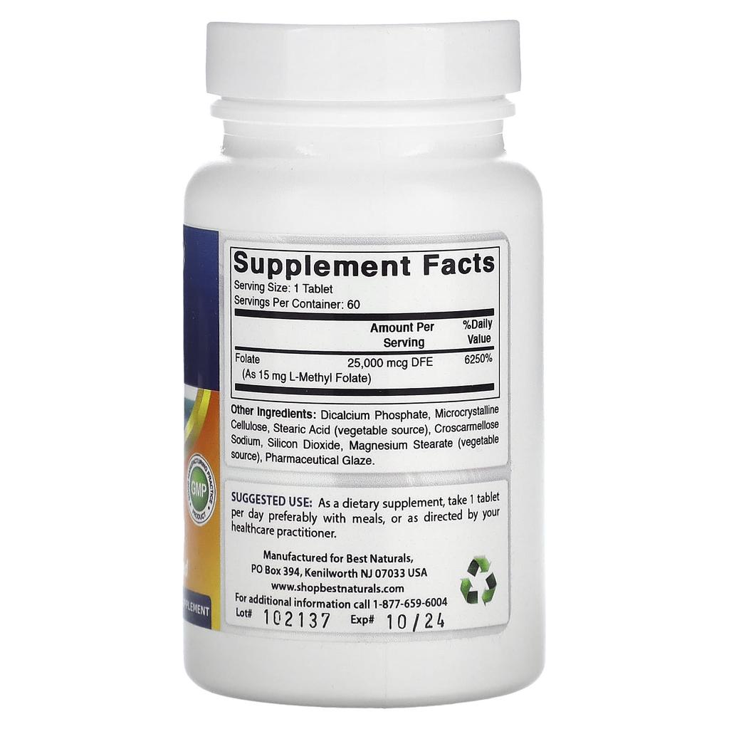 L-Methyl Folate, 15,000Mcg, 60 Tablets