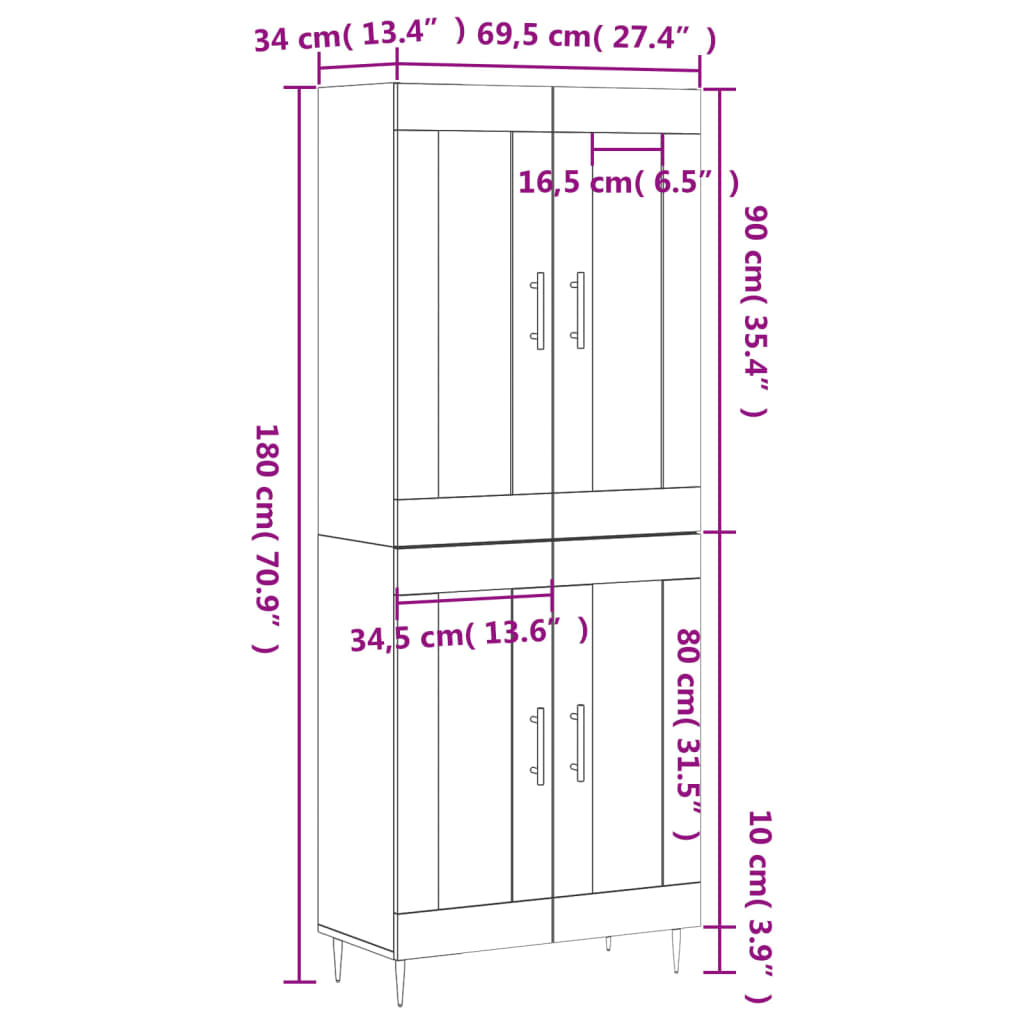 Highboard Sonoma Oak 69.5 x 34 x 180 cm Particleboard