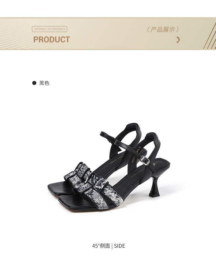 [Chinese Style Aesthetics] Women's Sandals Summer Sheepskin Square Head, Open Toe, Fine High Heels, Braided Strap, Roman Sandals for Women