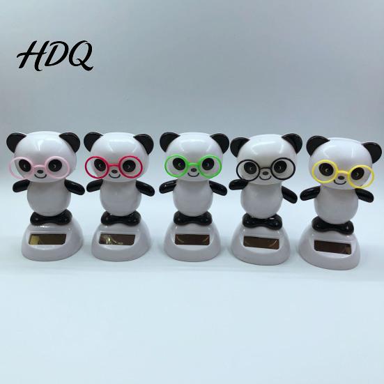 Panda Car Figurine Solar Ornament Plastic Pendant Automatic Head Swinging Induction Ornament