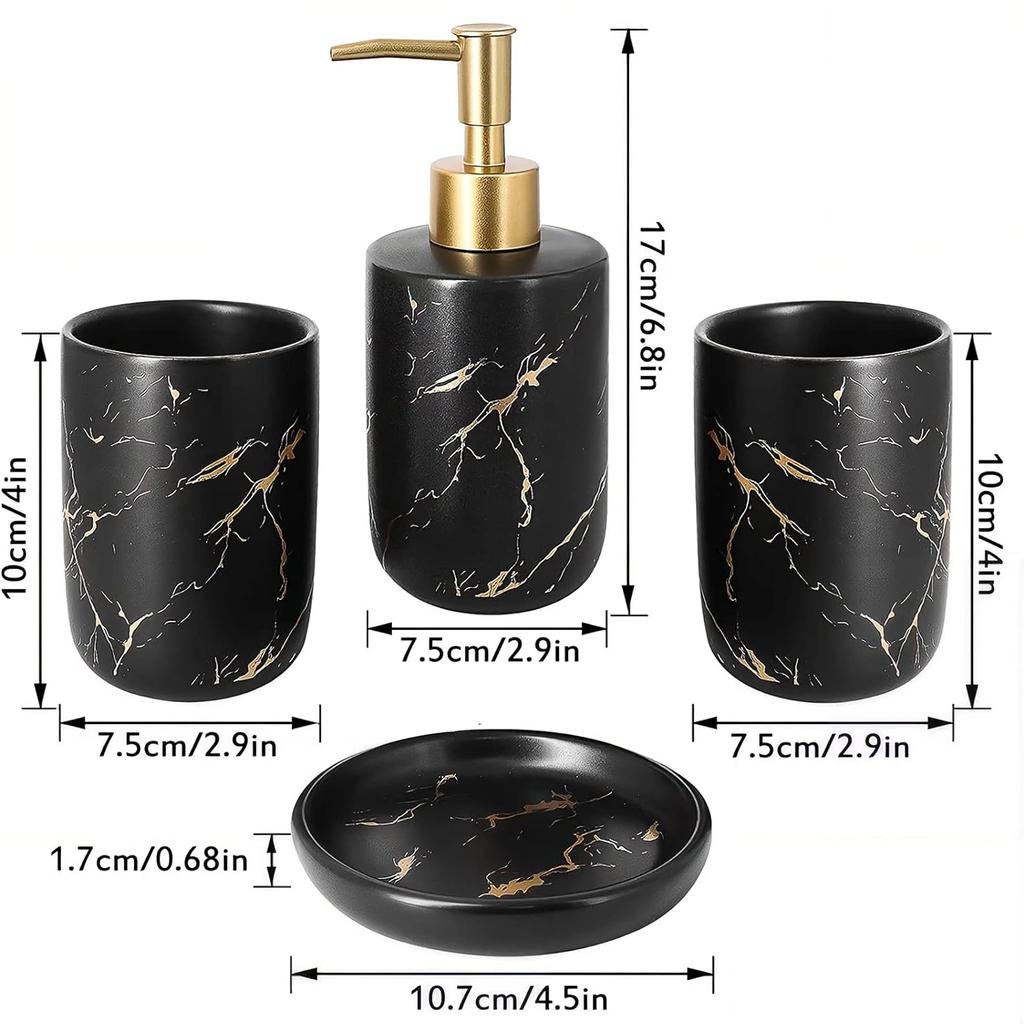 Набор аксессуаров для ванной комнаты, набор керамических аксессуаров для ванны из 4 предметов включает в себя 2 держателя/стакан для зубных щеток, жидкое мыло или лосьон на 300 мл.
