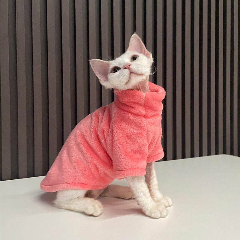 Pet Hairless Cat Clothes Autumn and Winter Clothes High Collar Thick Fleece Home Warm Comfortable Breathable Cotton Coat