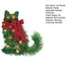 Lighted Cat Wreath for Front Door Artificial Greenery Wreath with Poinsettia And Red Bow Christmas Animal Shaped Swag for Farmhouse