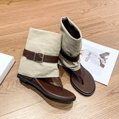 [Фанфна] Модные Spice Girl Круглый носок Пряжка Ремень Носить Средняя голень Крутые ботинки Женские ботинки-трубы Два способа ношения Крутые ботинки Женские