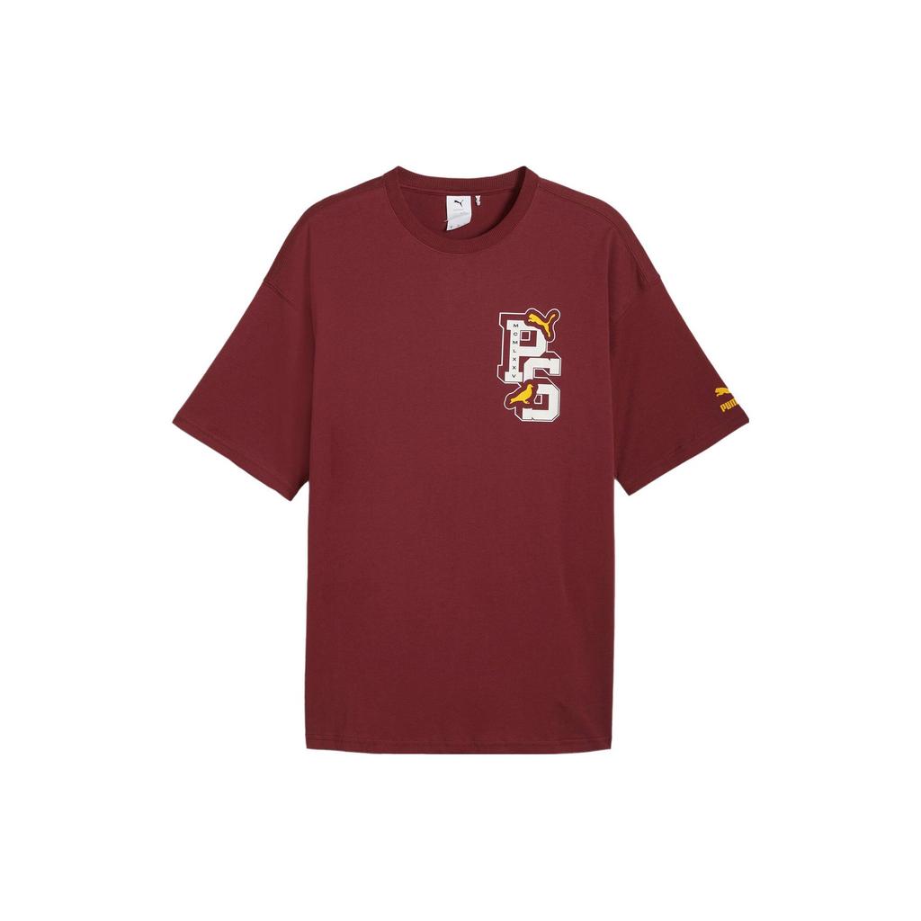 Puma X Staple Graphic Tee Letter Print Crew Neck Short Sleeve T-Shirt Men Tops Burgundy 622201-22