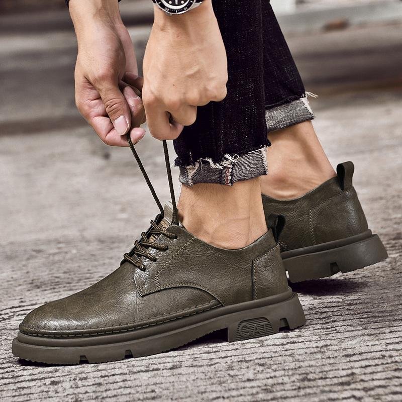 Высококачественные мужские новые повседневные рабочие туфли на шнуровке с низким верхом и толстой подошвой, брендовые мужские деловые удобные повседневные кожаные туфли