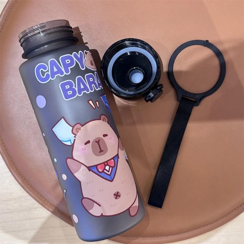 750ml Cute Cartoon Capybara Water Bottle Silicone Straw Leakproof Plastic Water Cup Portable Outdoor Travel Kids Water Bottle