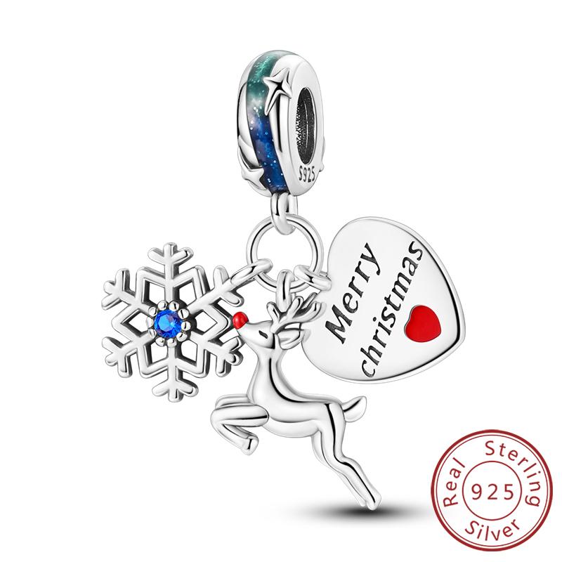 Рождественская серия Шармы Бусины Медь Рождественская елка Снеговик Лось Шарм Подходит для оригинального браслета Подвеска Женские украшения