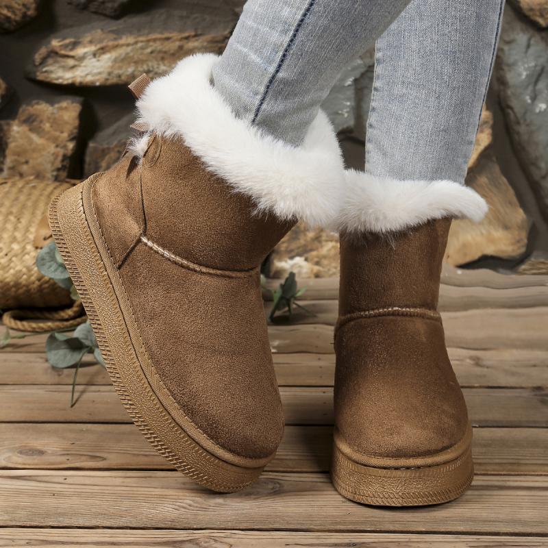 Sweet Bowknot Decoration Suede Snow Boots Women 2025 Soft Thick Bottom Ankle Boots Women Warm Faux Fur Non Slip Winter Shoes