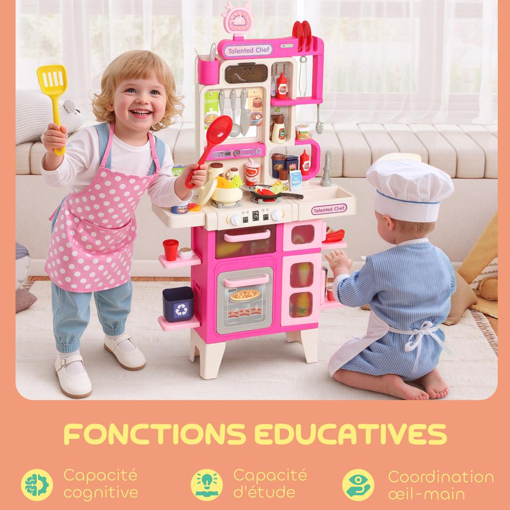 Children's Toy Kitchen, Play Kitchen, Lights and Sounds, 52.5 x 22 x 100 cm, Pink