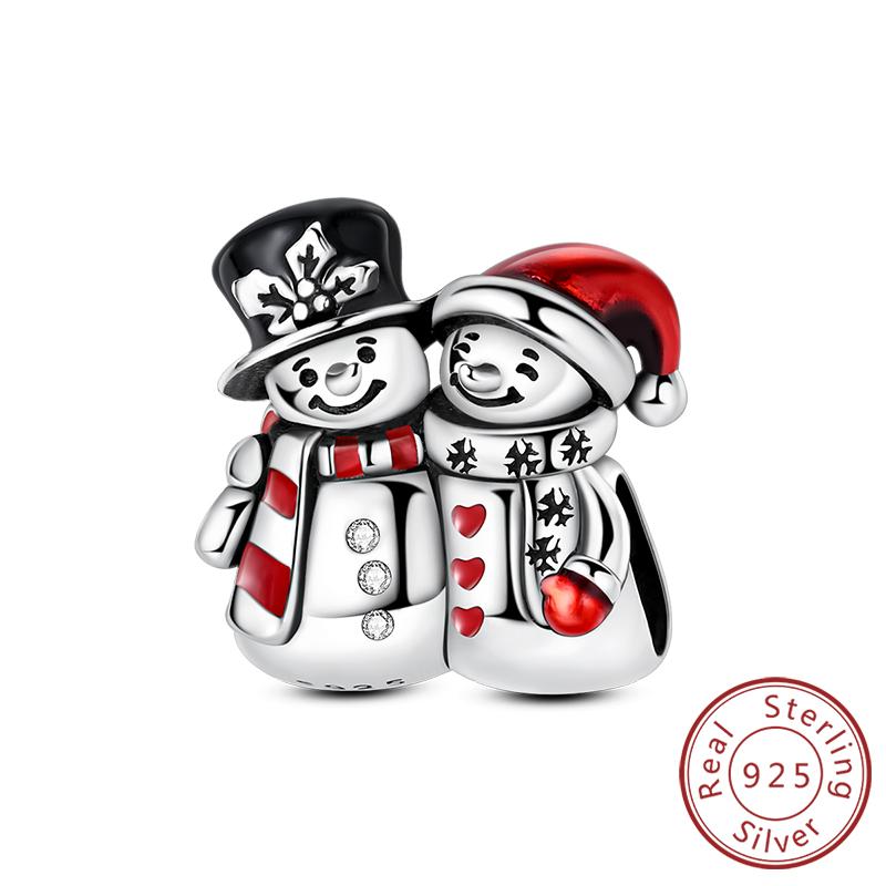 Рождественская серия Шармы Бусины Медь Рождественская елка Снеговик Лось Шарм Подходит для оригинального браслета Подвеска Женские украшения