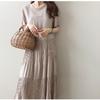 Summer Solid Color Round Neck Literary Loose Pleated Short Sleeve Dress