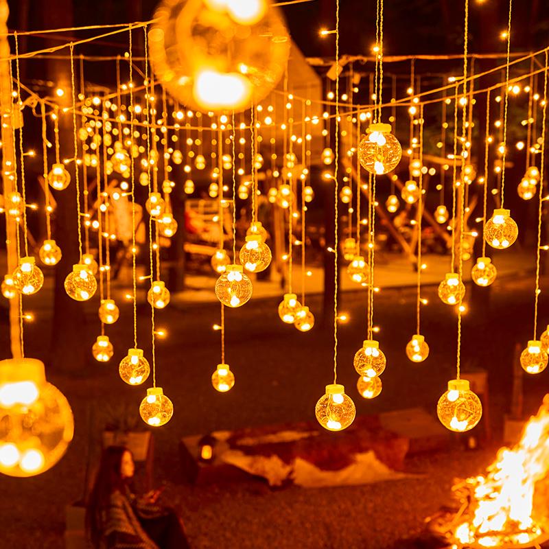 Уличные светодиодные гирлянды-шторы «Звездный ледяной шар» на солнечных батареях для гостевых домов, беседок, дворов и балконов