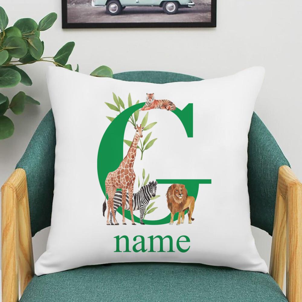 Personalized Pillowcase Safari Animal with Name Pillow Cover Kids Bedroom Wild Party Decor Pillow Case Kid Birthday Shower Gifts