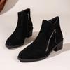Women's Suede Zipper Ankle Boots Fall Pointed Toe Women's Shoes Woven Patchwork Women's Boots Simple Square Heel Chelsea Boots